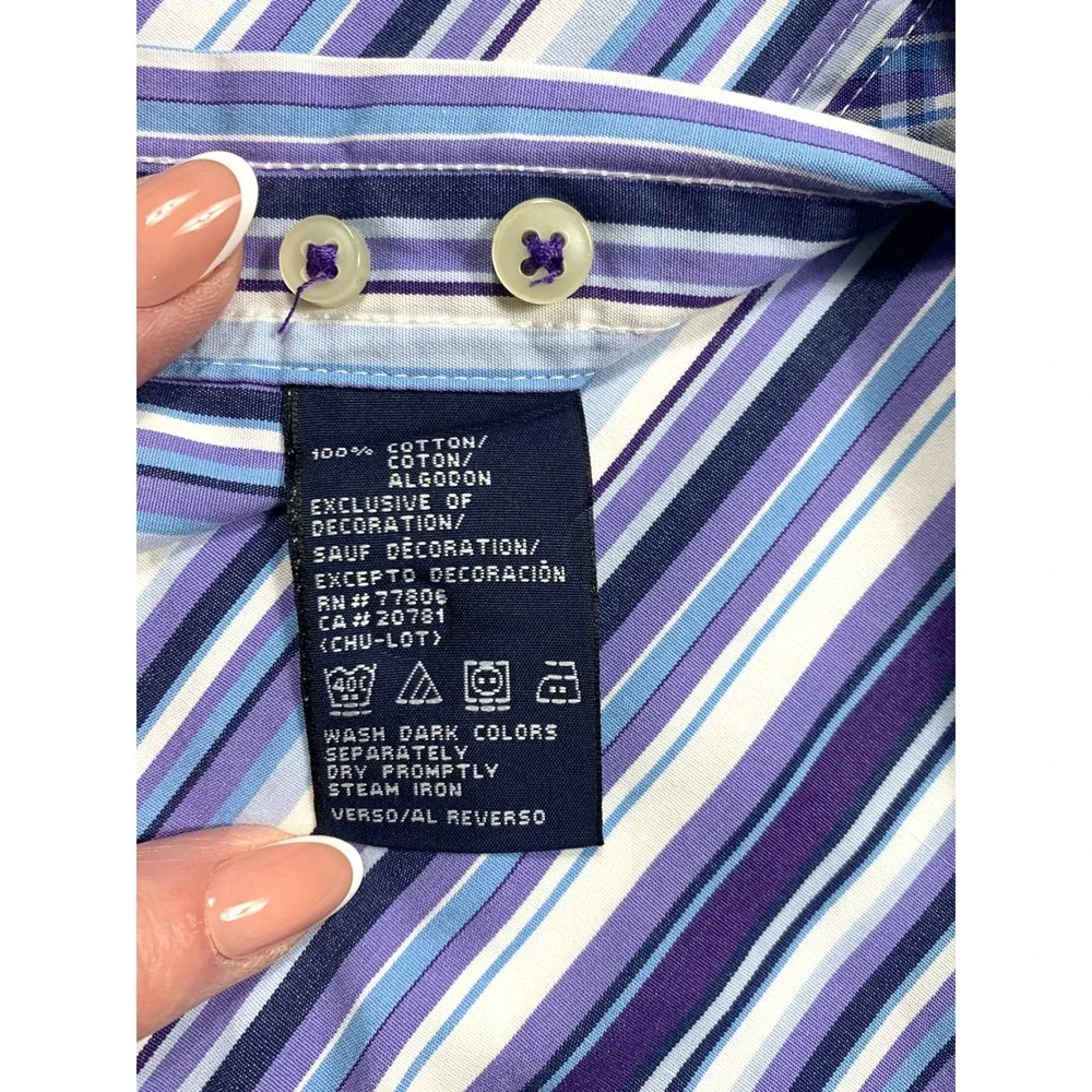 Tommy Hilfiger Button Down‎ Shirt Large Mens Purple Blue Striped Long Sleeve